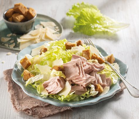 Tuna Caesar Salad - Riomare Canada Cezar Salata, Mini Panini, Tuna Fillet, Head Of Lettuce, Ciabatta Bread, Tuna Melts, Tuna Recipes, Parmigiano Reggiano, Tuna Salad