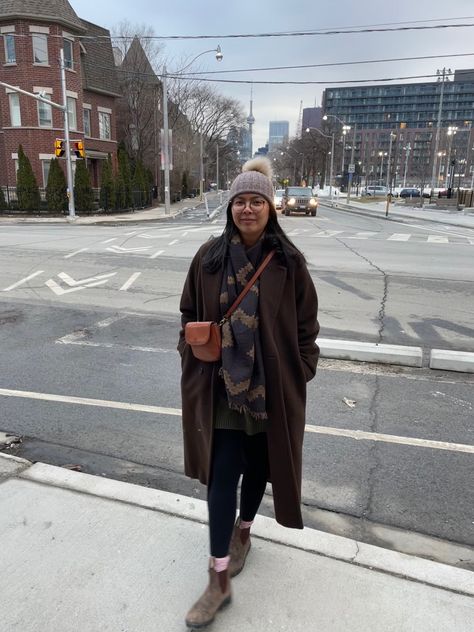 Coat: @aritzia slouch coat in burnt cedar Beanie & scarf: Aritzia Legging: @uniqlo heattech tight Boots: @blundstoneca 585 brown Bag: @fossil Aritzia Slouch Coat, Aritzia Slouch, Slouch Coat, Tight Boots, February Winter, Uniqlo Heattech, Beanie Scarf, Timberland Outfits, Tights And Boots