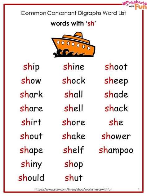 letter tracing Diya Worksheet, American English Words, Ch Words, Th Words, Digraphs Activities, Preschool Phonics, Digraph Words, Reading Cards, Phonics Cards