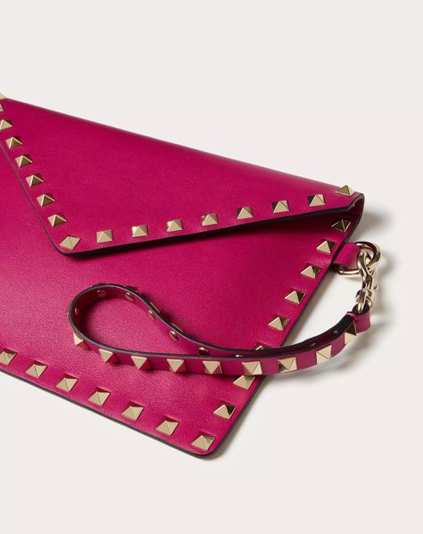 Rockstud Calfskin Pouch for Woman Designer Evening Bags, Clutches For Women, Designer Clutch, Wrist Strap, Valentino Garavani, Evening Bags, Online Boutique, Calf Skin, Clutches