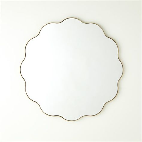 Scalloped Round Mirror with Gold Metal Frame L Furniture, Contemporary Wall Mirrors, Room Refresh, Primary Bath, Mirror Shop, Bathtub Accessories, Oval Mirror, Round Mirror, Glass Cleaner