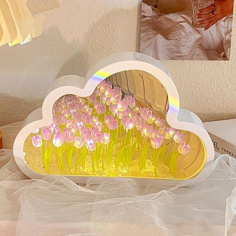 DIY Tulip Night Light,LED Lamp Bedroom Decor for Teen Girls Creative Gift for Friends,Birthday, Anniversary, Mother's Day(Purple Flower) Tulip Night Light, Cloud Mirror, Tulip Lamp, Cloud Night Light, Magic Cream, Diy Clouds, Friends Valentines Day, Flower Mirror, Flower Bedroom