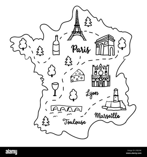 Paris Map Illustration, Map Of France, Cool Easy Drawings, Doddle Art, Map Illustration, Hand Drawn Map, Drawn Map, Paris Map, Album Scrapbook