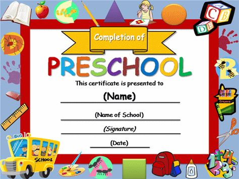 Free Certificate Templates | Templates Certificates Preschool Completion Certificate Academic Award ... Preschool Graduation Certificate, Kindergarten Graduation Certificate, Kindergarten Certificates, Preschool Certificates, Kindergarten Diploma, Preschool Diploma, Blank Certificate Template, Graduation Certificate Template, Completion Certificate