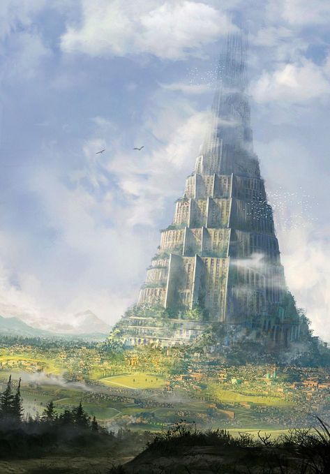 Speak Portuguese, Tower Of Babel, My Fantasy World, Biblical Art, Fantasy City, Fantasy Castle, Fantasy Setting, Fantasy Places, Fictional World