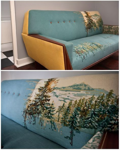 yep, this is a MEGA DIY. embroidered sofa, also amazing way to fix old sofa with style Embroidered Sofa, Cool Couches, Old Sofa, Diy Furniture Couch, Couch Furniture, Reupholster, Cool Furniture, Furniture Makeover, Rum