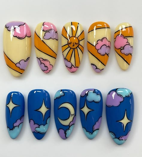 Nail Ideas Cartoon, Really Cool Nails, May Nail Inspo 2024, Stardew Valley Nails, Complex Nail Art, Steven Universe Nails, Animal Crossing Nails, Japanese Inspired Nails, Kidcore Nails