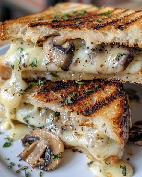 Mushroom Grilled Cheese, Mushroom Grilled, Cheese Cheddar, Garlic Mushrooms, Sliced Mushrooms, Food Garden, Slice Of Bread, Grilled Cheese, Shredded Cheese