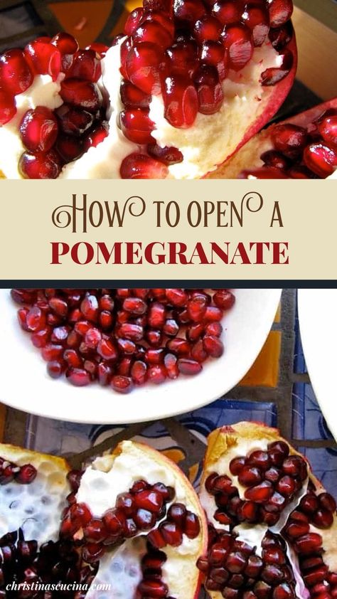 Learn how to open a pomegranate without making a mess. It's so easy and only requires a small, sharp knife and your own two hands. How To Clean Pomegranate, Pomegranate How To Open, Opening A Pomegranate, How To Open A Pomegranate, Open Pomegranate, Open A Pomegranate, How To Open Pomegranate, Pinterest Christmas, Ornaments Crafts