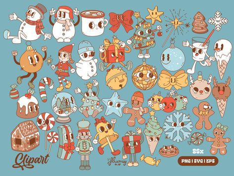 Rubber Hose Cartoon, Cute Winter Animals, Tattoo Artist Tips, La Christmas, Funny Characters, Mermaid Clipart, Style Bundle, Rubber Hose, Groovy Retro