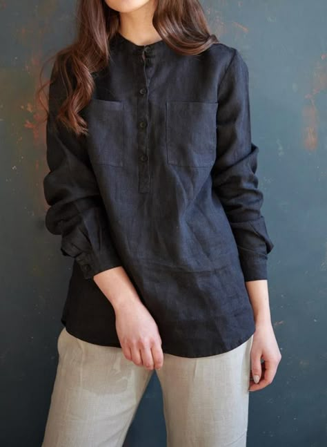 Kimono Tops, Black Linen Shirt, Cotton Tops Designs, Minimalist Fashion Women, Linen Shirts Women, Simple Kurta Designs, Stylish Short Dresses, Chic Vibes, Linen Fashion