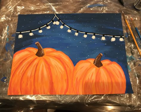 Acrylic paint pumpkins Painting Ideas Pumpkin Canvas, Easy Pumpkin Canvas Painting Ideas, Fall Small Canvas Painting Ideas, September Painting Ideas Easy, Fall Art Painting Canvases, Fall Canvas Painting Ideas Couples, Pumpkin Painting Date Night, Diy Pumpkin Painting Canvas, Pumpkin Patch Painting Easy