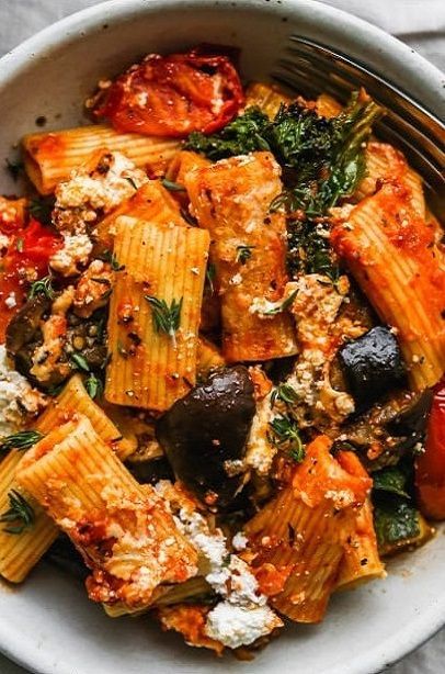 Eggplant Parmesan With Pasta, Eggplant Kale Recipes, Eggplant And Kale Recipes, Tomatoes And Eggplant Recipe, Vegetarian Mediterranean Recipes Dinners, Eggplant Ragu Recipes, Eggplant Rigatoni Recipes, Eggplant Sausage Pasta, Tomato Eggplant Zucchini Bake