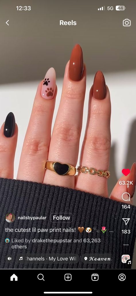 Dog Nail Art Designs, Dachshund Nail Art, Dog Theme Nails, Dog Themed Nails, Latte Art Nails, Dachshund Nails, Paw Print Nails, Dog Nail Art, Dog Nails