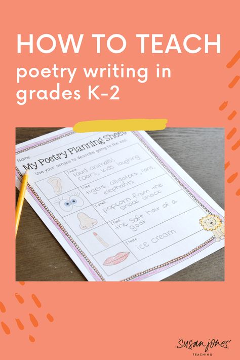 Do you teach your kindergarten, first, and second grade students how to write poetry?! In this blog post, I share how I teach students to write their own free-verse and form poems! Head on over to the post to see lots of examples. First Grade Poems, Writing In First Grade, Teaching 1st Grade, Very Short Poems, Cinquain Poems, Poetry Writing Activities, Teaching Narrative Writing, Poetry Book Cover, Found Poem