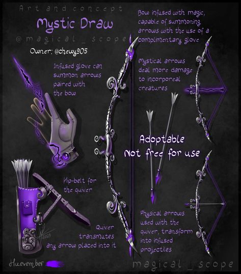 Huevember 24: Mystic Draw Magic Bow, Magic System, Elemental Magic, Pretty Knives, Magical Accessories, Dnd 5e Homebrew, Dnd Dragons, Fantasy Props, Magic Design