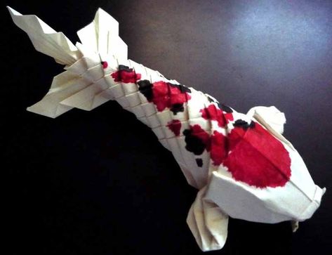 (repinned from Elisabetta Rofi) origami-koi Koi Origami, Complex Origami, Origami Koi Fish, Paper Folding Art, Origami Paper Folding, Creative Origami, Origami Artist, Origami Fish, Origami And Kirigami