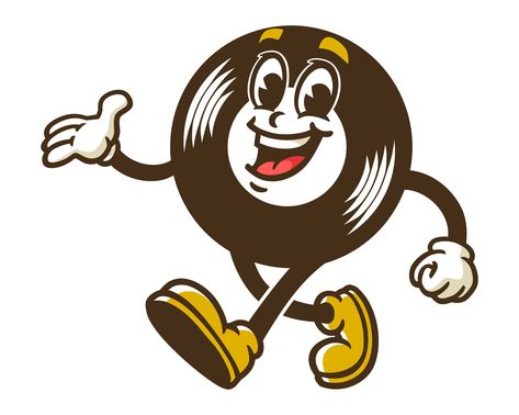 Cartoon Vinyl Record, Record Illustration Vinyl, Record Illustration, Vinyl Illustration, Vinyl Cartoon, Mascot Illustration, Adobe Illustration, Character Mascot, Cartoon Mascot