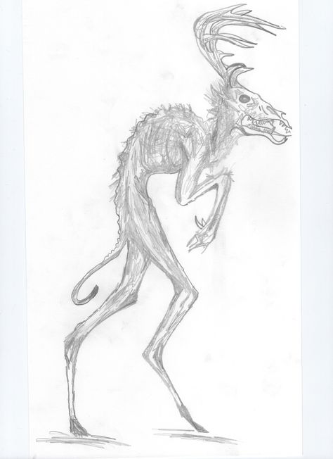 complete wendigo Sketches Of Monsters, Mystical Creatures Sketches, Wendigo Art Dark, Chupacabra Drawing, Wendigo Sketch, Mythical Creature Drawings Sketches, Wendigo Drawing, Scary Monster Drawing, Mystical Creatures Drawings