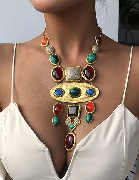 [PaidLink] 33 Statement Jewelry Necklace Vintage Inspired Recommendations To Copy Now #statementjewelrynecklacevintageinspired Aztec Jewelry, Statement Jewelry Necklace, Boho Statement Necklace, Multi Coloured Necklaces, Jewelry For Sale, Jewelry Images, Fashion Jewelry Earrings, Baroque Fashion, Modern Jewelry