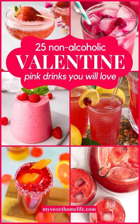 Valentine Drinks Non Alcoholic Easy, Valentines Mocktails For Kids, Valentines Day Non Alcoholic Drinks, Valentines Punch Non Alcoholic, Galentines Drinks Non Alcoholic, Valentines Drink Ideas Non Alcoholic, None Alcoholic Drinks Recipes, Valentine Party Drinks, Valentine’s Day Themed Drinks