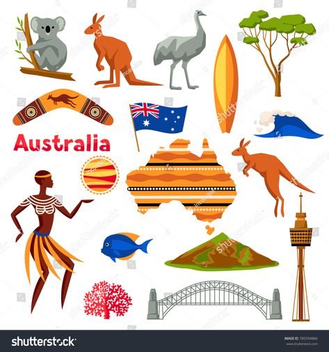 Australia icons set. Australian traditional symbols and objects. #Ad , #SPONSORED, #set#icons#Australia#Australian Australia Inspired Tattoo, Australia Illustration, Australian Icons, Australian Flag, Australian Flags, Maps For Kids, Scrapbook Collection, Country Theme, Boomerangs