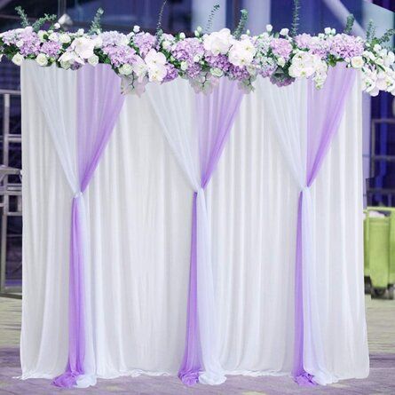 White And Purple Wedding Decoration, All White Party Backdrop, Purple And White Decorations, Purple And White Backdrop, Purple Party Backdrop, Purple Wedding Backdrop, Curtain Draping, Tulle Backdrop, Purple Backdrop