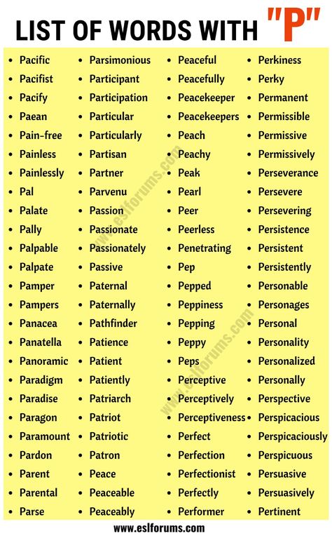 Words that Start with P | List of 350+ Words Starting with P - ESL Forums Best Scrabble Words, English Infographic, Expand Your Vocabulary, Scrabble Words, List Of Words, P Words, Words With Friends, Good Vocabulary Words, Good Vocabulary