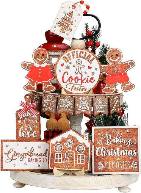 14 Pcs Christmas Tiered Tray Decor Gingerbread Christmas Decorations Gingerbread Man Gingerbread House Wooden Signs Farmhouse Christmas Table Decorations for Xmas Winter Home Party Farmhouse Christmas Table, Gingerbread Christmas Decorations, Christmas Tray Decor, Outdoor Christmas Party, Christmas Tiered Tray Decor, Gingerbread Theme, Christmas Tiered Tray, Gingerbread Christmas Decor, Christmas Tray