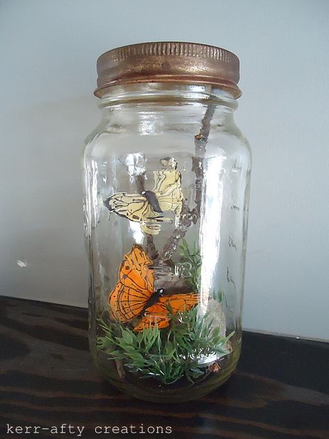 Kerr-afty Creations: Jar of Butterflies DIY Jar Of Butterflies, Faun Cosplay, Butterflies Diy, Butterfly Centerpieces, Butterfly Project, Clear Glass Ornaments, Enchanted Wedding, Diy Jar Crafts, Eagle Scout