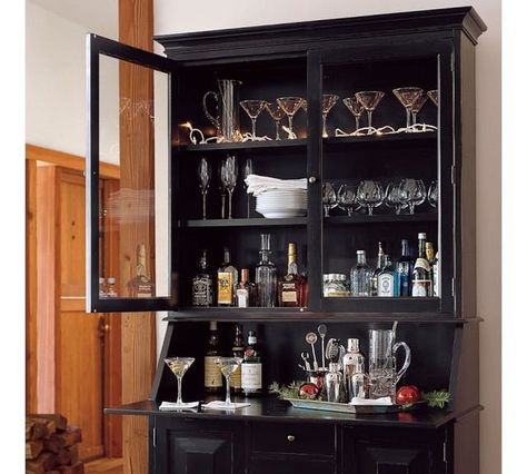 It seems like everyone has a bar cart these days, and everything even remotely square and/or roll-y is getting turned into a bar. I thought I'd seen it all, until I saw these photos of vintage secretaries being used as bars. Could this be any more perfect? Bar Hutch, Hutch Cabinet, Home Coffee Stations, Beverage Centers, Home Bar Furniture, Bar Cart Decor, Secretary Desks, Contemporary House Design, Bar Carts