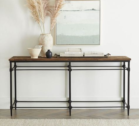 Parquet 71" Reclaimed Wood Console Table | Pottery Barn Entryway Niche, Books Room, Reclaimed Wood Console Table, Palm House, Marble Console Table, Metal Console Table, Reclaimed Wood Coffee Table, Metal Console, House Decorating