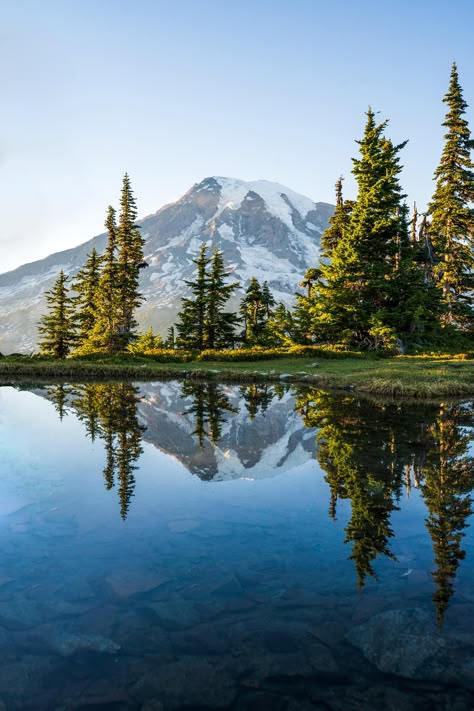 Mount Rainier reflection Washington [OC] [4000x6000] IG: @ionatankuperwajs Reflection Photography Nature, Landscape Reference Photos, Mountains With Lake, Rivers And Mountains, Mountains With River, Mountain Reflection, Mountains Lake Aesthetic, Lake Reflection, Lake Reflection Photography