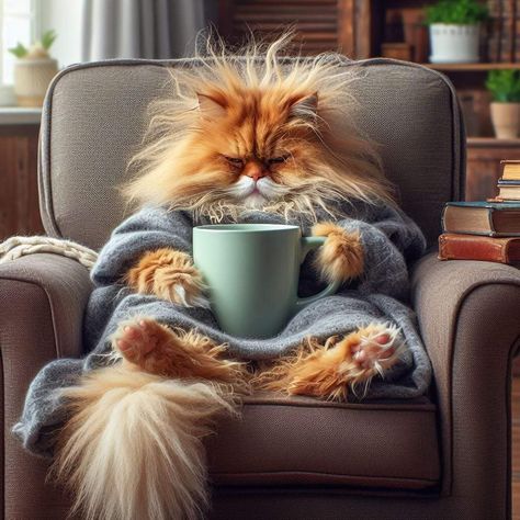 Orange Cats Funny, Orange Cat Cartoon, Cat With Coffee, Stary Papier, Cat And Coffee, Good Morning Cat, Funny Cat Images, Funny Animal Images, Mug Of Coffee