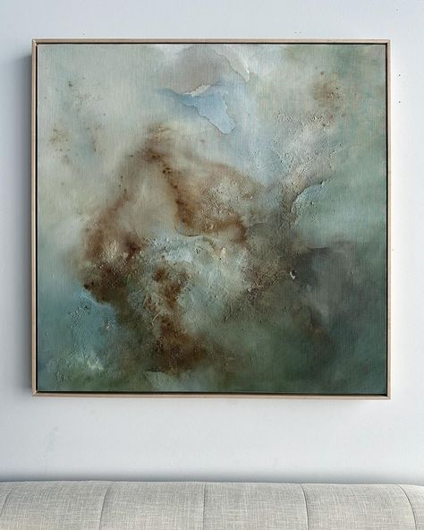 This piece was made to live above a couch 🥰 Finding Peace 36x36” acrylic, limestone powder and sand on linen wrapped wood panel Framed in maple You can find the original on my site- also available as a print Wood Panel, Estilo Boho, Art Abstrait, Finding Peace, Art Project, Wood Paneling, Wabi Sabi, Landscape Art, Art Studio