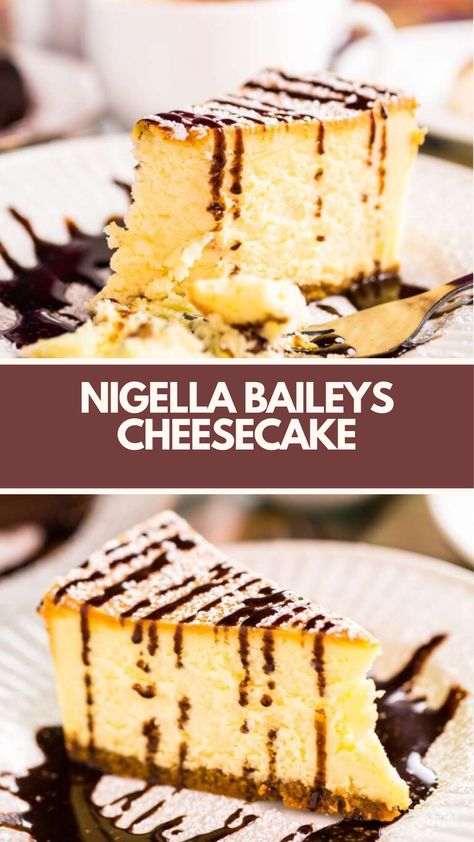 Nigella Baileys Cheesecake recipe is made with digestive biscuits, butter, caster sugar, Baileys, cream cheese, eggs, and double cream. It takes about 60 minutes to prepare and serves 8. Baileys White Chocolate Cheesecake, No Bake Baileys Cheesecake Recipes, Ny Cheesecake Recipe, Baileys Chocolate Cheesecake, Nigella Lawson Desserts, Mars Bar Cake, Bailey’s Cheesecake Recipe, Nigella Recipes, Baileys Cream