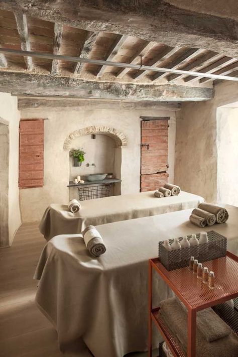 mtvdi 238 Tuscan Village, Interior Design India, Massage Room Decor, Salon Interior Design Ideas, Beauty Salon Interior Design, Ancient Castle, Esthetics Room, Spa Room Decor, Spa Interior Design