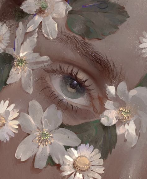 Eyes And Flowers Drawing, Eyes Aesthetic Art Wallpaper, Eyes With Flowers Drawing, Flower And Butterfly Aesthetic, Flower Painting Reference, Painting Reference Photos Aesthetic, Eyes Pictures Aesthetic, Flower Eyes Drawing, Eyes Painting Aesthetic