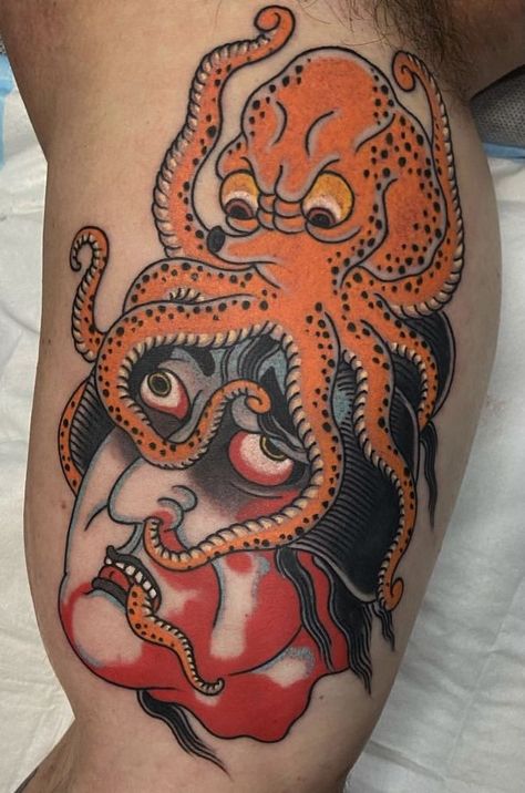 Octopus Japanese Tattoo, Japanese Octopus Tattoo Design, Namakubi Tattoo Traditional, Traditional Tattoo Octopus, Traditional Octopus Tattoo, Japanese Octopus Tattoo, Japanese Octopus, Traditional Japanese Tattoo Flash, Squid Tattoo