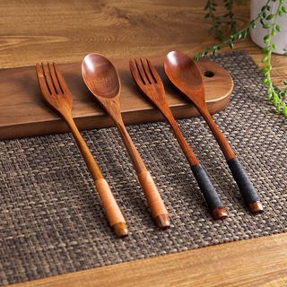 Buy MyHome Wooden Cutlery at YesStyle.com! Quality products at remarkable prices. FREE Worldwide Shipping available! Wood Cutlery, Wood Kitchen Utensils, Wooden Fork, Wooden Cutlery, Wooden Utensils, Wood Spoon, Style Japonais, Wooden Plates, Wooden Kitchen