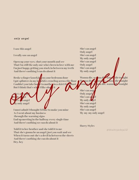 Only Angel Harry Styles Wallpaper, Hs1 Lyrics, Harry Styles Only Angel, Only Angel Harry Styles, Only Angel, Albanian Quote, Harry Styles Songs, Style Lyrics, Printable Wall Collage