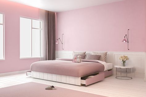 Bedroom Wall Colour Combination, Bedroom Wall Paint Colors, Wall Paint Colour Combination, Pink Painted Walls, Pink Bedroom Walls, Beautiful Bedroom Colors, Murs Roses, Wall Color Combination, Big Bed