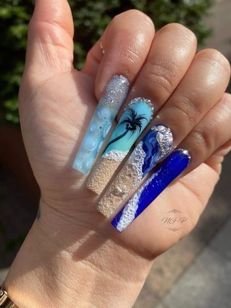 Long Beach Nails, Puerto Rico Nails, Competition Nails, Cruise Nails, Natural Acrylic Nails, Beachy Nails, Crazy Nail Art, Acrylic Toe Nails, Tropical Nails