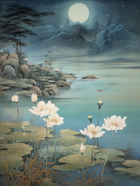 Chinese Scenery Painting, Chinese Landscape Painting Horizontal, Traditional Chinese Art Landscape, Chinese Fantasy Art Landscape, Korean Painting Traditional, Xiao Background, Korean Landscape Painting, Asian Landscape Painting, Doraemon Funny