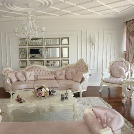 princess uploaded by 𝒞𝓊𝓅𝒾𝒹’𝓈 𝒾𝓃𝒸𝒶𝓃𝓉𝒶𝓉𝒾𝑜𝓃 on We Heart It Pink Furniture, Deco Studio, Aesthetic Rooms, Pretty Room, Dreamy Room, Elegant Living Room, Dream Room Inspiration, Elegant Living, Dream House Interior