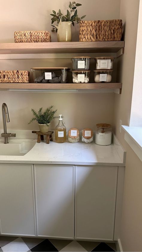 Laundry Rooms Shelves, Laundry Detergent Organization Ideas, Laundry Room Organization Amazon, Laundry Shelves Organization, Laundry Cleaning Storage, Laundry Room Amazon Finds, Laundry Room Organisation, Aesthetic Laundry Room Organization, Home Organization Laundry Room