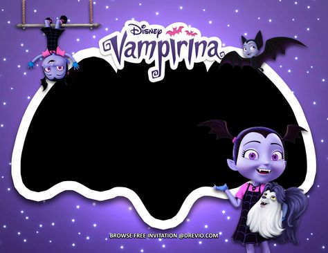 Free (FREE Invitations) Vampirina Birthday Invitations + Party Ideas Vampirina "Vee" Hauntley, the adorable and charming young vampire, may be new to the scene, but she already has a slew of loving followers! Vee is adored by young children all across the world, and sh... Vampirina Birthday Party, Vampirina Birthday, Purple Tablecloth, Lantern Craft, Party Dessert Table, One Balloon, Photo Booth Backdrop, Pink Balloons, Birthday Party Cake