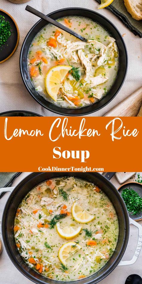 Lemon Chicken & Rice Soup Healthy Chicken Lemon Rice Soup, Chicken Lemon Rice Soup Recipe, Healing Chicken And Rice Soup, Lemon Chicken Soup With Rice, Lemon Soup Crockpot, Lemon Chicken Rice Soup Crockpot, Easy Chicken Lemon Rice Soup, Chicken Rice Lemon Soup, Chicken Lemon Rice Soup Crockpot