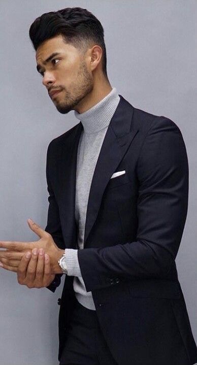 Turtleneck Suit Outfit Men, Grey Turtle Neck Outfit Men, Turtleneck Formal Outfit Men, Suits With Turtle Neck Men, Suit With Turtleneck Men, Turtle Neck Suit, Suit With Sweater, Outfit Men Suit, Turtle Neck Outfit Men