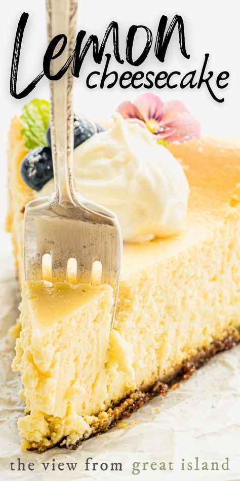 Lemon Cheesecake Easy Fancy Desserts, Cheesecake Recipes Easy Homemade, Lemon Cheesecake Recipe, Celebration Food, Island Recipes, Crumb Crust, Fancy Desserts Recipes, Lemon Cheesecake Recipes, No Bake Lemon Cheesecake